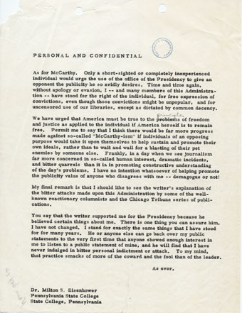 A 1953 letter from President Eisenhower to his brother Milton