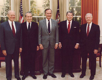 Presidents Bush, Ford, Reagan, Carter, and Nixon