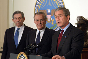 GW Bush with Wolofwitz and Rumsfeld
