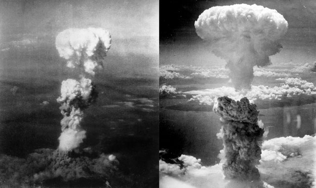Mushroom clouds over Hiroshima and Nagasaki