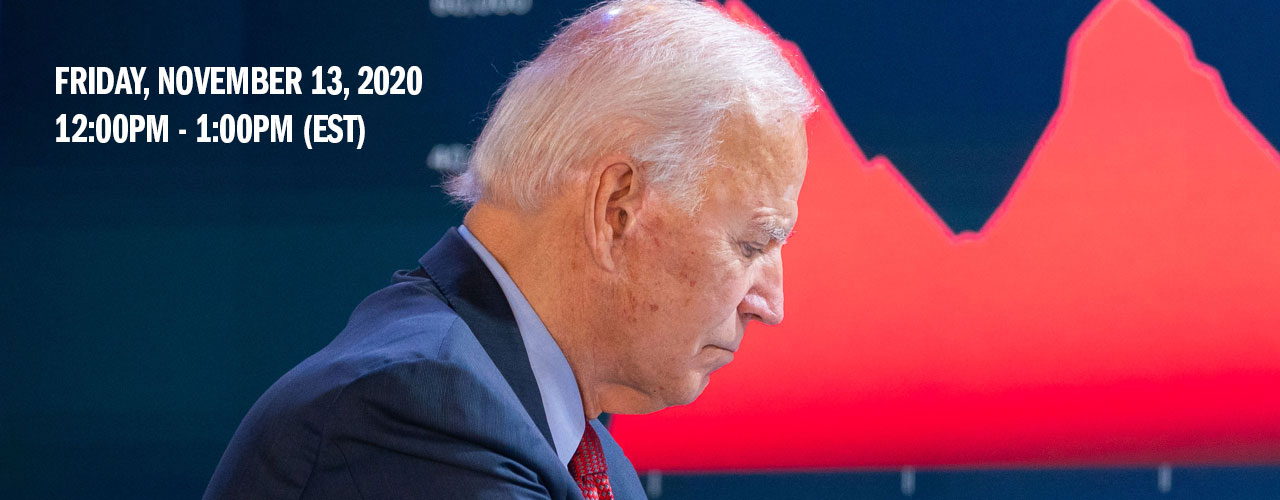 Joe Biden in front of Covid cases graph