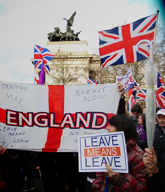 English supporters of Brexit at a rally