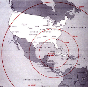 Map showing range of missiles launched from Cuba