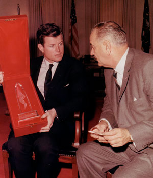 Edward Kennedy presents an award to Lyndon Johnson