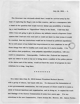 Typed page from Eisenhower diary entry