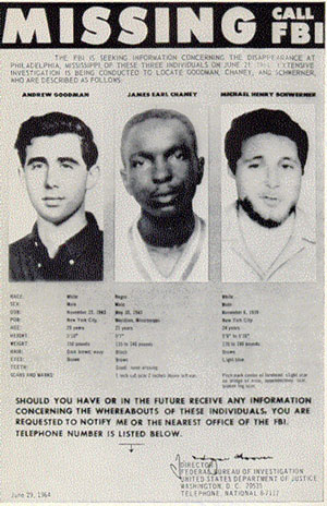 FBI poster for missing Civil Rights Workers