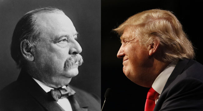 Grover Cleveland and Donald Trump in facing profiles