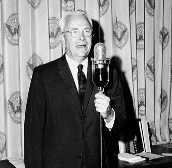 Ivan Allen Jr. in front of microphone