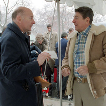 Ronald Reagan and John Hutton talking