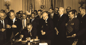Lyndon Johnson signing the 1964 Civil Rights Act