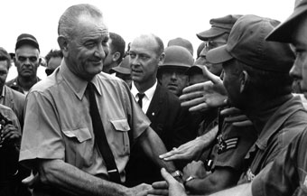 LBJ greets us troops