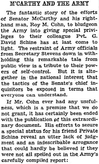 New York Times article on Joseph McCarthy