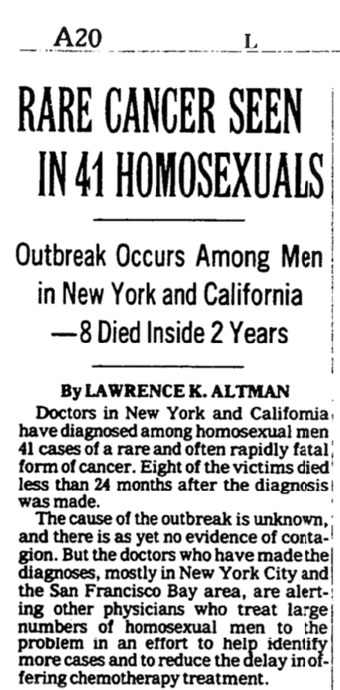 New York Times story on AIDS, which it called "Rare Cancer"