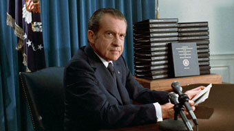 Richard Nixon with transcripts of tapes