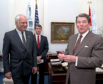 President Reagan with a Nicaraguan Contra leader and Oliver North