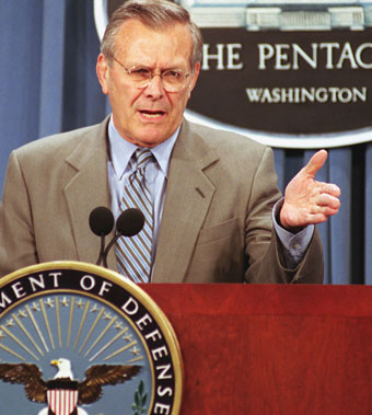 Donald Rumsfeld at the lecturn