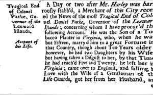 Copy of the tragical end of Daniel Parke