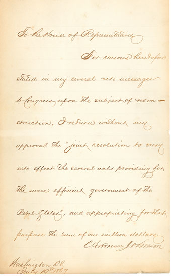 Handwritten veto on yellow paper