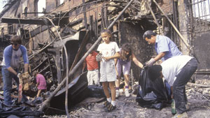 Homes destroyed in 1992 Los Angeles riots.