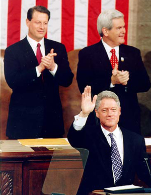 Bill Clinton waving at State of the Union speech