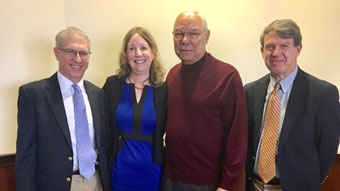 From left: Marc Selverstone, Barbara Perry, Colin Powell, Russell Riley