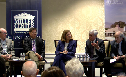 Alan Murray, Chris Lu, Vivian Riefberg, Robert Rubin, and Sid Milkis on stage
