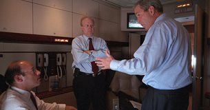 President George W. Bush on Air Force One en route to Offut. 