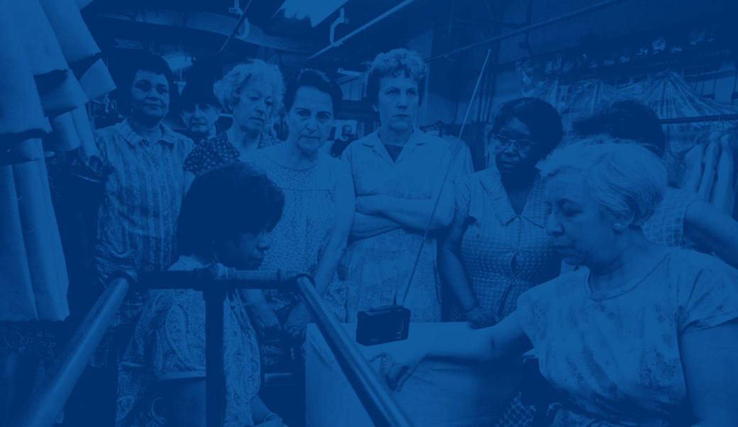 Garment workers listening to the radio