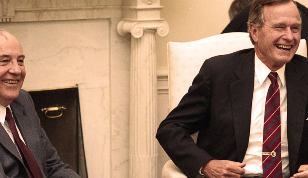 Gorbachev and Bush laughing