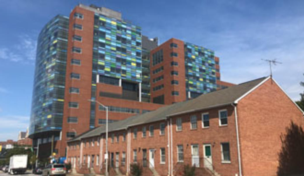 Townhouses on Orleans Street in Baltimore next to Johns Hopkins Hospital