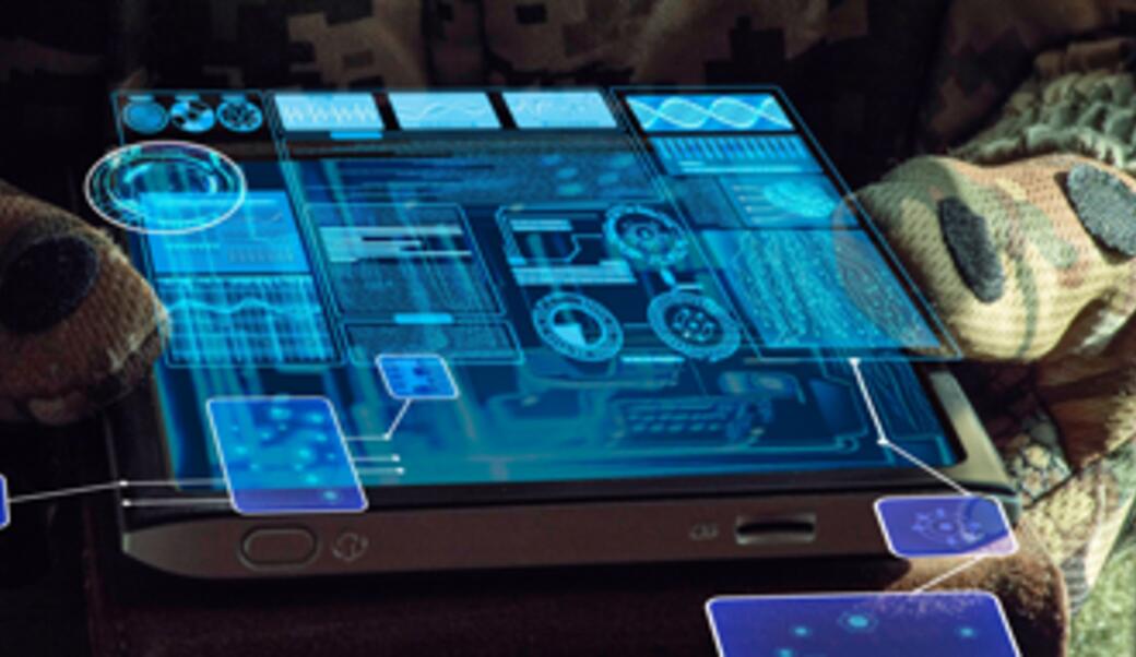 image of soldier and AI on device