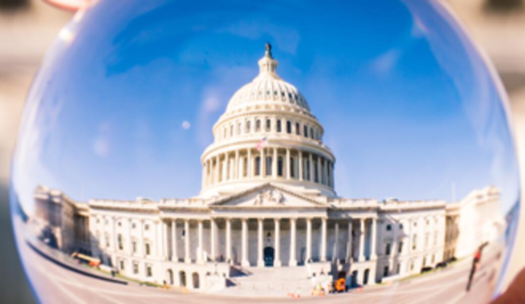 US Capitol seen through a glass globe